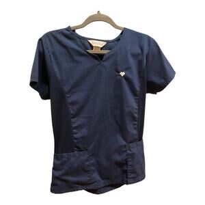 Superior Uniform Group Scrub Top Women Small Navy Blue Short Sleeve V Neck